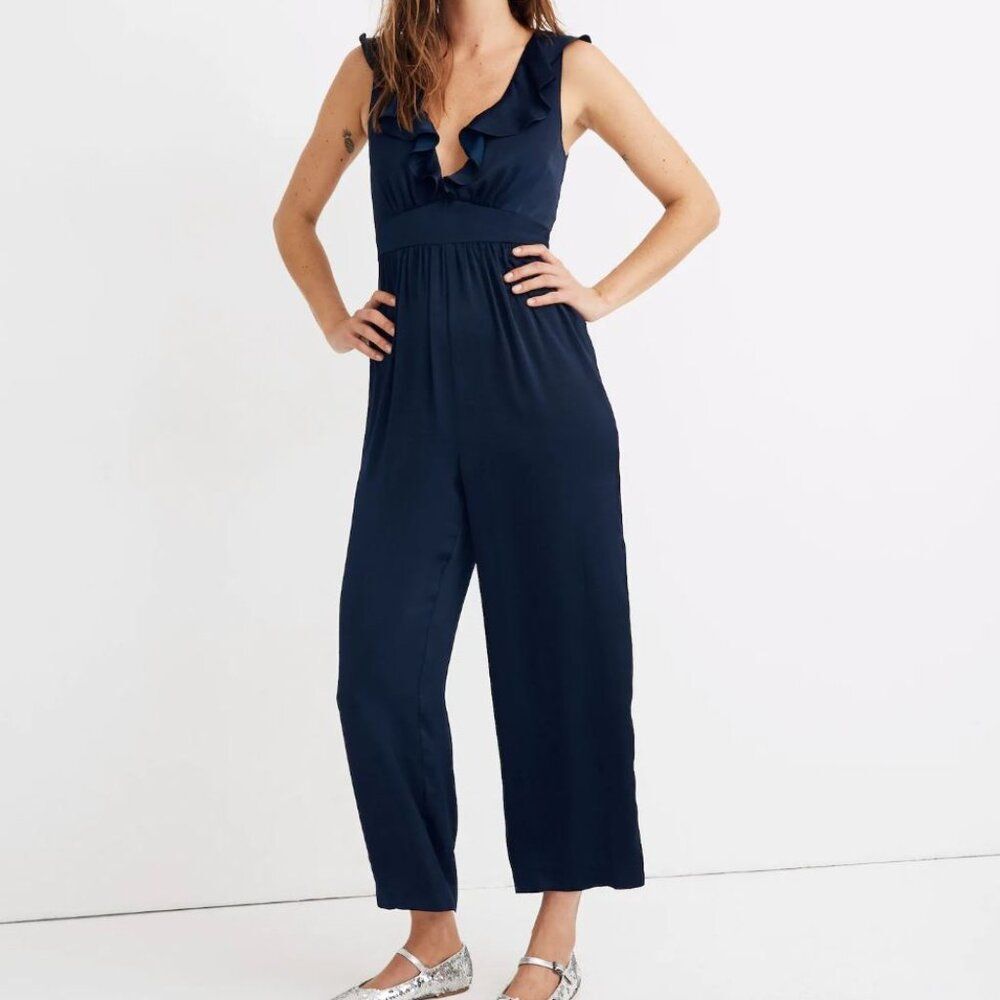 NWT Madewell Satin Ruffle-Neck Jumpsuit Size 0